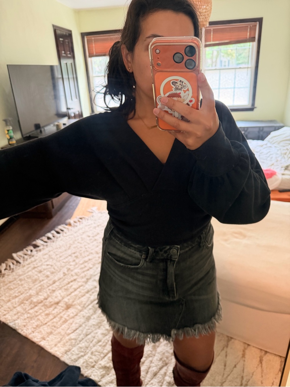 Free people all nighter tee long sleeve crop top v neck thermal waffle